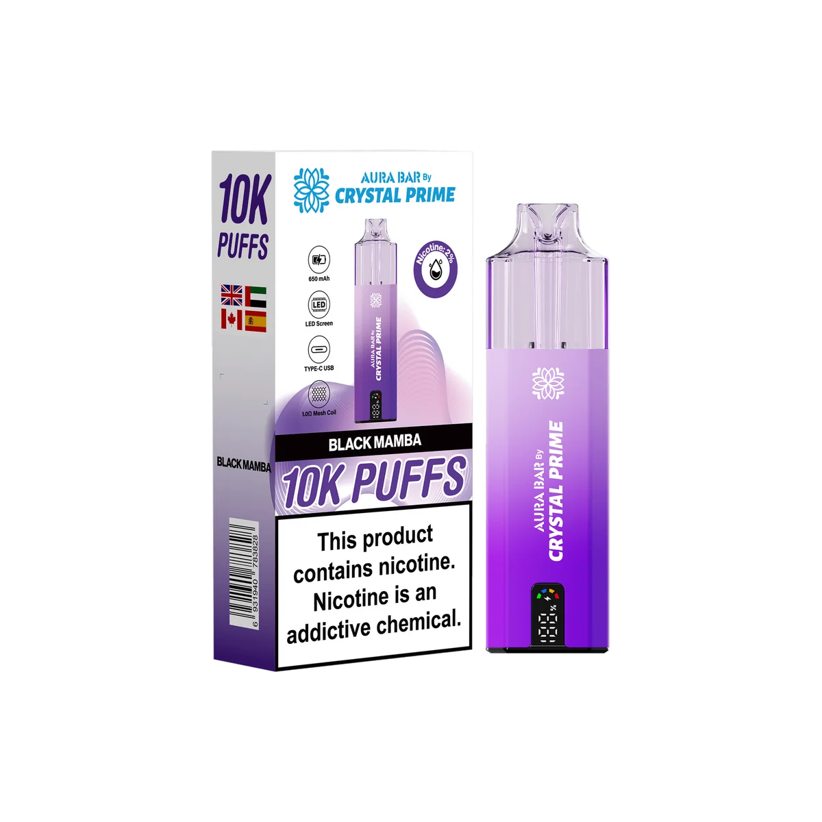 Crystal Prime Aura Bar 10000 Puffs Prefilled Pod Vape Kit Box of 5