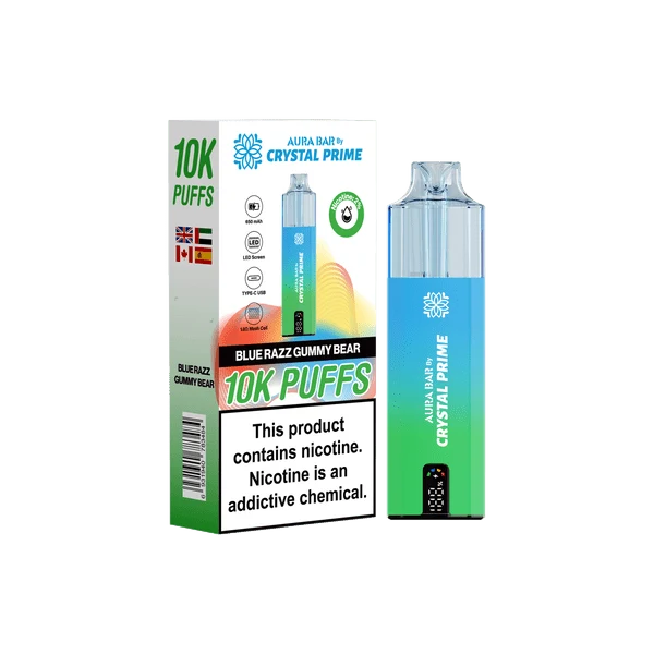 Crystal Prime Aura Bar 10000 Puffs Prefilled Pod Vape Kit Box of 5