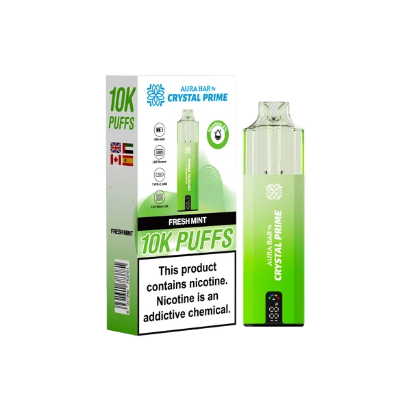 Crystal Prime Aura Bar 10000 Puffs Prefilled Pod Vape Kit Box of 5