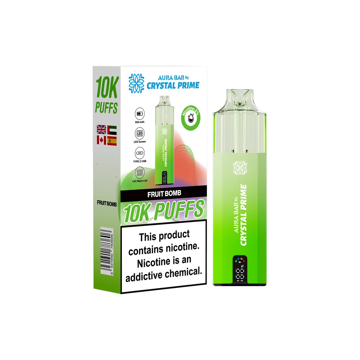 Crystal Prime Aura Bar 10000 Puffs Prefilled Pod Vape Kit Box of 5